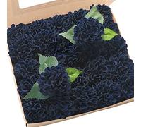 Floroom Artificial Dahlia Flowers 25pcs Real Looking Navy Blue Foam Fake Roses with Stems for DIY Wedding Bouquets Bridal Shower Centerpieces Floral Arrangements Party Tables Home Decoration