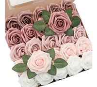 Floroom Artificial Flowers 25pcs Real Looking Dusty Rose Ombre Colors Foam Fake Roses with Stems for DIY Wedding Bouquets Bridal Shower Centerpieces Floral Arrangements Party Tables Home Decorations