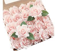Floroom Artificial Gardenia Flowers 2.7" 25pcs Real Looking Blush Foam Fake Flowers with Stems for DIY Wedding Bouquets Pink Bridal Shower Centerpieces Floral Arrangements Party Tables Decorations