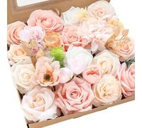 Floroom Blush Peach Pink Artificial Flowers Cream Fake Roses Peonies and Greenery Combo Box Set for DIY Wedding Bouquets Bridal Shower Centerpieces Floral Arrangements Party Tables Home Decorations
