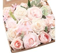 Floroom Cream Blush Artificial Flowers Fake Roses Peonies and Greenery Combo Box Set for DIY Pink Wedding Bouquets Bridal Shower Centerpieces Floral Arrangements Party Tables Home Decorations