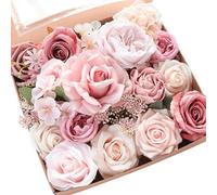 Floroom Dusty Rose Cream Artificial Flowers Fake Roses Peonies and Greenery Combo Box Set for DIY Wedding Bouquets Bridal Shower Centerpieces Floral Arrangements Party Tables Home Decorations