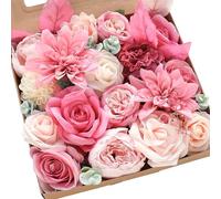 Floroom Hot Pink Blush Artificial Flowers Fake Roses Peonies Dahlias and Greenery Combo Box Set for DIY Wedding Bouquets Bridal Shower Centerpieces Floral Arrangements Party Tables Home Decorations