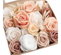 Floroom Morandi Peach Artificial Flowers Fake Roses Peonies and Greenery Combo Box Set for DIY Wedding Bouquets Bridal Shower Centerpieces Floral Arrangements Party Tables Home Decorations