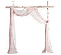 Floroom Wedding Arch Draping Fabric 3 Panels 20Ft Chiffon Fabric Drapes Arbor Drapery Wedding Ceremony Reception Swag Decorations (Dusty Rose +Blush +White)