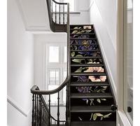 Flortlias 15Pcs Leather Textured Vinyl Peel and Stick Stair Riser Decals, Self-Adhesive Staircase Riser Stickers, 39.37"x7.09" Large Watercolor Eden Peonies