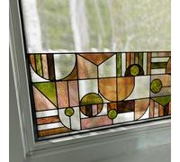 Flortlias Faux Stained Glass Effect Window Privacy Film, Original Double-Sided Hand-Drawn Special Texture Static Cling Window Sticker, 16.93"x118.11", Mid Century Modern Geometry Cool Tone-1