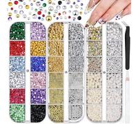 Floruvia 10000Pcs Colorful Nail Rhinestones And Charms Kit, Flatback Pearls And Caviar Nail Beads In Gold And Silver, DIY Nail Gems For Manicure Decorations