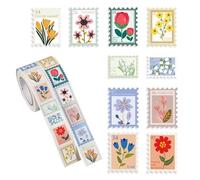 Floruvia 1000Pcs Flower Stamp Stickers Roll, 2 Rolls Floral Sticker Set, Cute Flower Stickers for Scrapbooking Journals Planners Gift Wrapping Party Favors