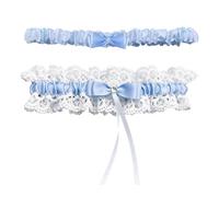 Floruvia 2 Pack Bride Garters, Lace Garter Set with Floral Pattern and Bow, Wedding Accessories for Bride Wedding Party Prom (Blue)