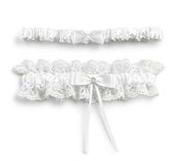 Floruvia 2 Piece Bride Garter Set, Lace Flower Garter for Bride, Elastic Wedding Garter for Wedding Party Prom (White)