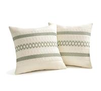Floruvia 2 Pieces Sage Green Boho Pillow Covers, Cotton Decorative Throw Cushions with Macrame Woven Design for Sofa, Bed, Chair, Farmhouse Rustic Summer Decor(18 * 18in)