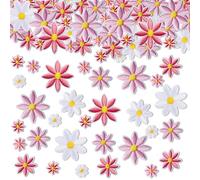 Floruvia 36 Pieces Iron-On Flower Patches, Daisy Patches for Sewing, Embroidery Appliques for Clothes Bags Hats Shoes DIY Accessories (Beige, Pink, Light Pink)