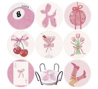 Floruvia 8 Piece Pink Disco Diamond Art Coaster Kits, Coasters with Holder for Adults, Non-slip DIY Dot Painting Craft Kits, 5D Diamond Dot Jewelry Art Kit
