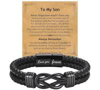 Floruvia Black Braided Leather Infinity Knot Bracelet for Men & Boys, Personalized Jewelry Gift for Son, Grandson, Brother, Husband (Perfect for holiday, Birthday, Graduation)
