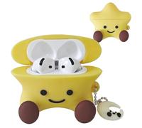 Floruvia Cute 3D Kawaii Star Design Soft Silicone Case for AirPods 4, Protective Cover with Keychain for Women, Girls, Kids - AirPods 4th Generation Case (2024)