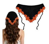 Floruvia Gothic Crochet Headband Bandana For Women, Cotton Triangle Scarf With Bat Pattern, Knitted Headscarf For Halloween Cosplay Vintage Style