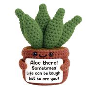 Floruvia Positive Crochet Aloe Vera Plant with Inspirational Card, Mini Handmade Succulent Gift for Women,Coworkers - Emotional Desk Decor for Birthdays or Mothers Day