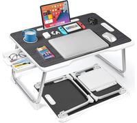 Florvo Laptop Bed Desk - Portable Lap Table, Folding Laptop Table | Drawer, Tablet & Cup Holder, MDF & Aluminum Legs, 60 × 40 × 26.5 cm Large Workspace for Bed, Sofa Workstation (Black)