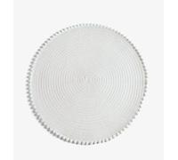 Florvo Round Braided Placemats Set of 4 - 38 cm | Non-Slip, Heat-Resistant Table Mats with Pom-Pom Tassels, Waterproof Washable Place Mats for Dining Table & Centrepiece Base (WHITE)