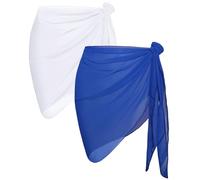 florynova 2 Pieces Women Beach Sarong Swimsuit Short Cover Up Tie Bikini Wrap Hawaiian Skirt(White and Blue)