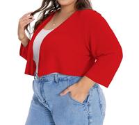 florynova Plus Size Shrugs for Women Half Sleeve Bolero Cardigans(Red,3XL)