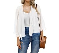 florynova Summer Cardigans for Women Open Front Bolero Shrug Short Chiffon Jackets Casual Shawls(White,S)