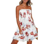 florynova Summer Dresses for Women Beach Coverups Casual Strapless Sleeveless Sundress(Red White,S)