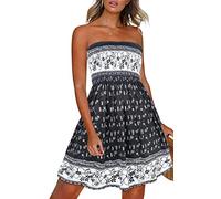 florynova Summer Dresses for Women Beach Coverups Strapless Casual Sleeveless Sundress（Black White，S）