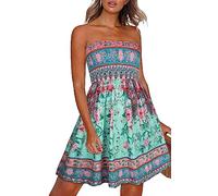 florynova Summer Dresses for Women Beach Coverups Strapless Casual Sleeveless Sundress(Green Pink Boho,2XL
