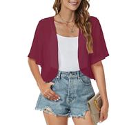 florynova Women Cropped Cardigan Shrug Chiffon Open Front Sheer 3/4 Sleeve Bolero for Evening Dress(Wine Red,2XL)