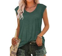 florynova Womens Cap Sleeve T Shirts Crew Neck Summer Tops(Green,2XL)