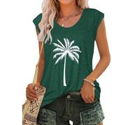 florynova Womens Cap Sleeve T Shirts Crew Neck Summer Tops(Green Coconut,S)