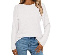 florynova Womens Long Sleeve Tops Round Neck Casual Shirts Loose Basic Tees Simple Solid Color Tunic Blouse(White,L)