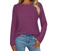 florynova Womens Long Sleeve Tops Round Neck Casual Shirts Loose Basic Tees Simple Solid Color Tunic Blouse(Wine Red,XL)