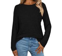 florynova Womens Long Sleeve Tops Round Neck Casual Shirts Loose Basic Tees Simple Solid Color Tunic Blouse(Black,XL)