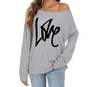 florynova Womens Off The Shoulder Sweatshirts Long Sleeve Tops Pullover Sweater Casual Loose Blouse Fall Fashion (A Grey, S)
