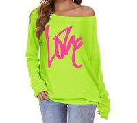 florynova Womens Off The Shoulder Sweatshirts Long Sleeve Tops Pullover Sweater Casual Loose Blouse Fall Fashion (A Lime Green, XL)