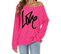 florynova Womens Off The Shoulder Sweatshirts Long Sleeve Tops Pullover Sweater Casual Loose Blouse Fall Fashion (A Hot Pink, L)