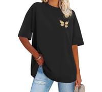 florynova Womens Tops Summer Oversized Tshirt Crewneck Short Sleeve Casual Blouse (Black Butterfly,M)