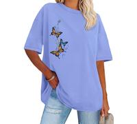florynova Womens Tops Summer Oversized Tshirt Crewneck Short Sleeve Casual Blouse (Blue Butterfly,2XL)