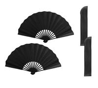 Flosfjylo 2 Pcs Hand Fan Folding with Two Fan Covers,Fabric Hand Fan, Black Folding Fan,Chines/Spanish Handheld Fans for Weddings, Flamenco Dance, Cosplay & Summer Travel