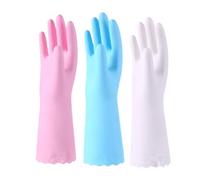 Flosfjylo 3 Pack Reusable Cleaning Gloves, Latex Free, with Cotton Flock Liner and Embossed Palm for Dishwashing and Household Chores