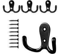 Flosfjylo 4 Pcs Double Prong Robe Hooks, Dual Coat Hooks Wall Mounted Hanging Clothes with 8 Screws for Bathroom Bedroom Door Wall