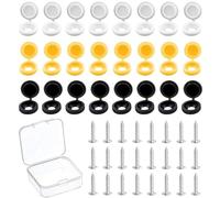 Flosfjylo 48 Pcs 304 Stainless Steel car number plate screws and caps, number plate screws and caps,Black, White and Yellow (8 Each Color),License Plate Screw Caps Car License Plate Fixing Devices