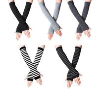 Flosfjylo 5 Pairs Long Fingerless Gloves for Women, Stretchy Knitted Fingerless Glovesthumb Hole Arm Warmers Long Gloves for Office Work, Gaming, Running, and Casual Fashion