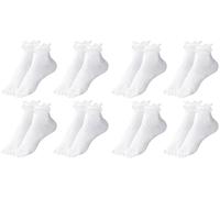 Flosfjylo 8 Pairs White Lace Ankle Socks for Women,UK Size 2.5-5, Ruffle, Frilly, Elegant, Cute Princess Cotton Ballet Socks for Girls