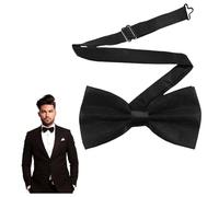 Flosfjylo Men's Bow Tie Classic Solid Color Pre-Tied Bow Tie, Adjustable Satin Tux Bowtie, with Secure Adjustable Clip, for Weddings, Parties, and Events, Black