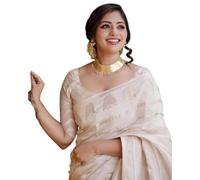 Flosive Women's Beautiful Soft Silk Saree With Zari Weaving With Blouse Piece, OFF WHITE, One size