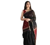 Flosive Women's Jacquard Silk Saree, Black Barry, One Size